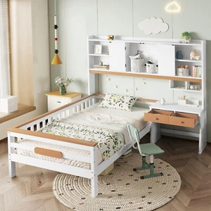 Holzbett Einzelbett 90x200cm mit Schreibtisch und Schrank Kinder- Jugendbett - Bild 1 von 15