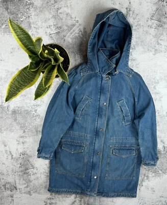 Vintage  90S Love Moschino Made in Italy Luxury Denim Jeans Trench Coat Jacket - Image 1 of 4