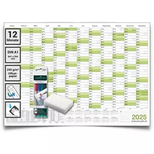 ABWISCHBAR! Kalenderoutlet Wandkalender 2025 grün Jahresplaner 2025 XXXL - Bild 1 von 7