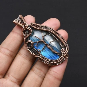 Blue Fire Labradorite Copper Wire Wrapped Pendant Jewelry Gift For Her CCP-099 - Picture 1 of 8