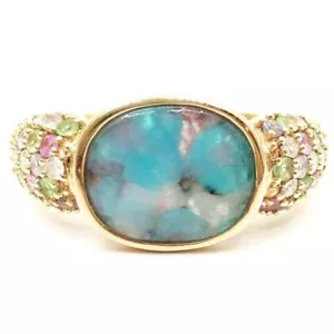 Vintage Ring Turquoise 18K Rose Gold Pink & Blue 2.57 Ct Gemstone Diamonds 9.25 - Picture 1 of 11