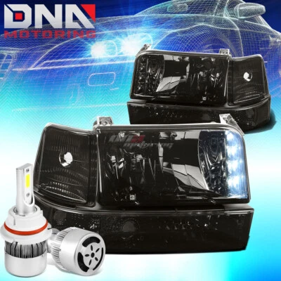 FARO LED AHUMADO + ESQUINA TRANSPARENTE + LED BLANCO 9007 HID + VENTILADOR AJUSTE 92-96 F150/F250/350 Foto 1 de 4