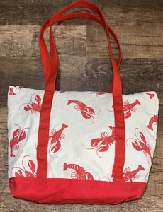 Borsa vintage tela Boston stampa a mano aragoste folk spiaggia rossa bianca zip USA - Foto 1 di 18