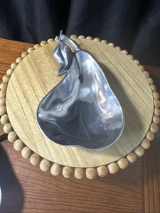 NEW Mariposa Pear Sauce Dish 10” Silver aluminum Shallow Fruit Bowl - Picture 1 of 7