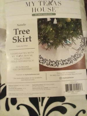 My Texas House 52-Inch Green White Knit Natalie Christmas Tree Skirt ~ NEW - Image 1 of 2