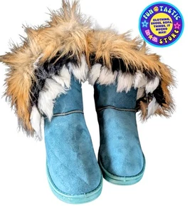 WOMENS BOOTS TEAL FAUX SUEDE, MULTI COLOR FAUX FUR TRIM ANKLE Sz 40 (EU) Sz 9 US - Picture 1 of 14