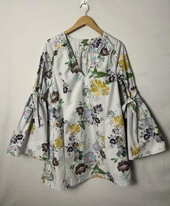 Free People Tunic Womens Small White Floral Bell Sleeve Mini Dress Boho Flowy - Picture 1 of 8