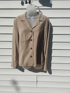 Sag Harbor 16 Beige Faux Suede Collared Button Down Front Jacket Blazer Coat - Picture 1 of 7