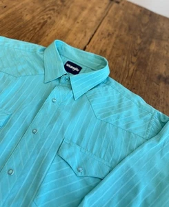 Camisa a Presión Vintage Wrangler Western Pearl 2XLT Verde Azulado Manga Larga Rodeo Vaquero - Imagen 1 de 9