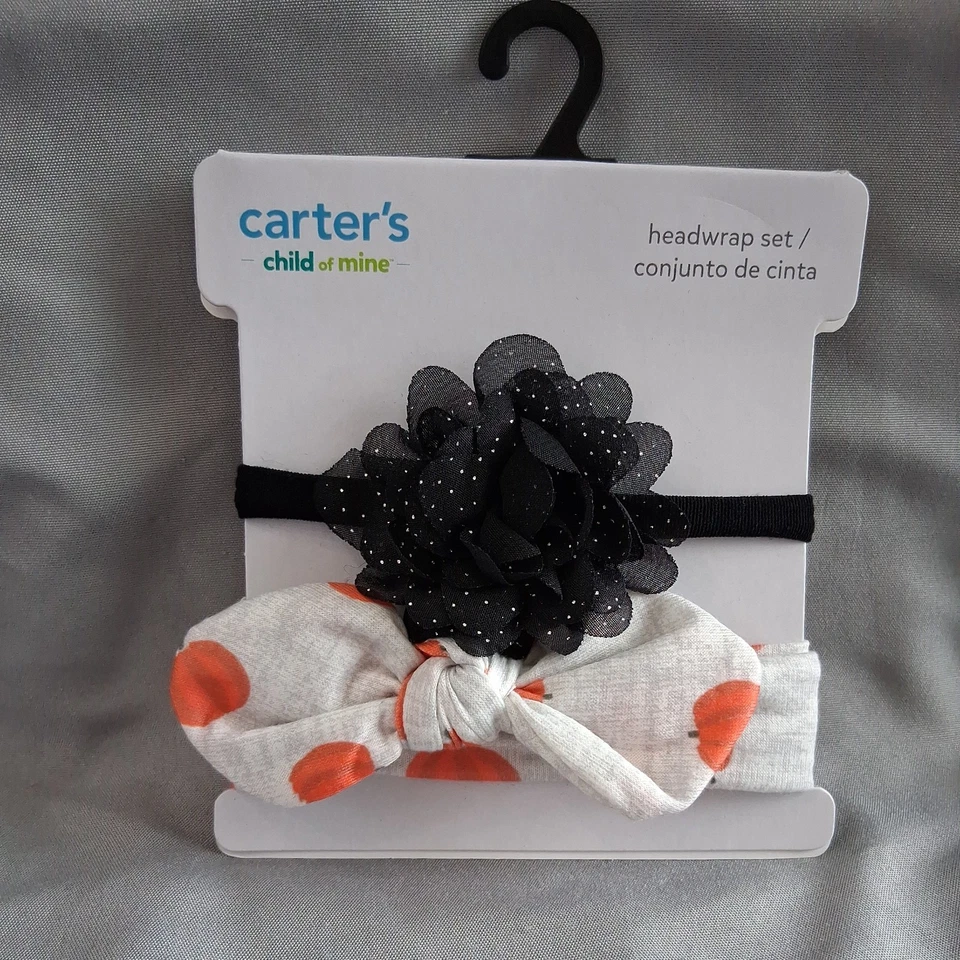 Juego de 2 envoltorios de cabeza Carter's Baby Girl otoño Halloween calabaza y moño negro Foto 1 de 1