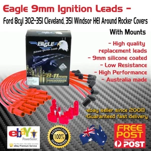 EAGLE 9mm Ignition Leads V8 Ford Cleveland Windsor HEI Around R/C + Mounts Red - Picture 1 of 5