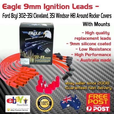 EAGLE 9mm Ignition Leads V8 Ford Cleveland Windsor HEI Around R/C + Mounts Red - Image 1 of 4