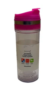 Quench Rosa Becher Tasse 16 Unzen Klar Isoliert Reisebecher Glas Neu - Bild 1 von 2