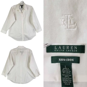 Camicia Lauren Ralph Lauren RLL donna taglia grande L tinta unita cotone bianco - Foto 1 di 9
