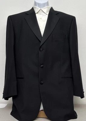 Traje de Esmoquin Jack Victor, Lana Negra, Satén, 44R, Pantalones Plisados, 38x31, Camisa Esmoquin Foto 1 de 4