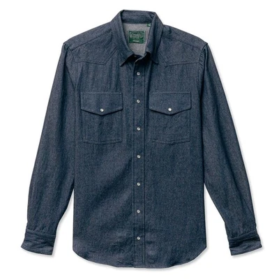 Gitman Vintage $300 NWT Blue 8oz Dark Denim Western Shirt Snap Front M FW25 - Image 1 of 4