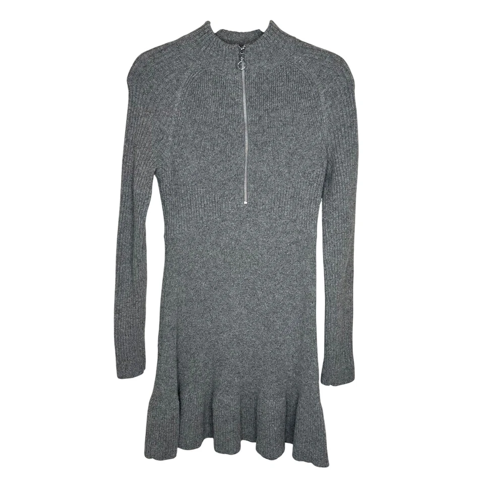 Vestido Suéter Rachel Roy Gris Mezcla Lana de Cordero Volantes Dobladillo Manga Larga Invierno L Foto 1 de 4