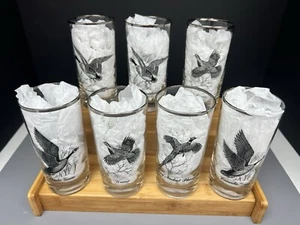 Vintage Federal Sportsman Set of 6 Tumblers Waterfowl Barware Platinum Trim MCM - Picture 1 of 18