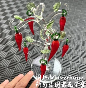 Crystal Glass Red Chilly Bonsai Pepper Tree Ornaments Gift Home Desk Feng Shui - Picture 1 of 4