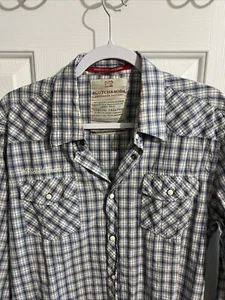 Scotch & Soda Shirt Men Medium Blue Check Cotton Long Sleeve Button Up - Picture 1 of 9
