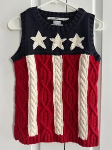 VTG Tommy Hilfiger Handknit Women’s Stars & Stripes Cotton Vest (Size M) - Picture 1 of 7