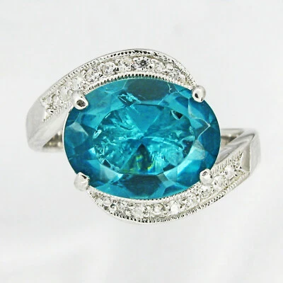 Acquamarina Blu Anello Solitario IN Argento Sterling Massiccio - Misura 8 - - Immagine 1 di 4