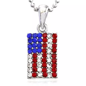 Patriotic 4th of July Red White Blue American USA US Flag Star Necklace Pendant - Picture 1 of 1
