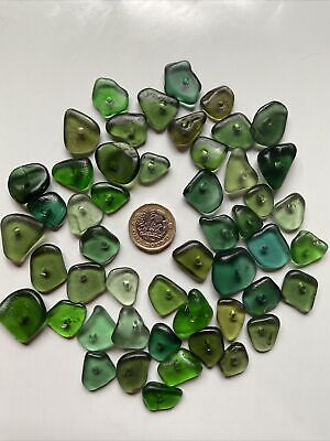 50  Centre Drilled Pieces Of Scottish Sea Glass Shades Of  Green F1 • 18.29€