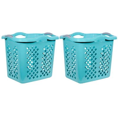 2 Bushel Plastic Lamper Laundry Basket with Silver Handles, Teal Splash, 2 Pack - Image 1 of 4