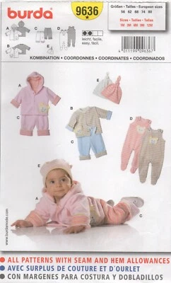Burda Sewing Pattern 9636 EASY Baby Clothes Suit Hat Jackets Size 1m - 12m NEW - Image 1 of 4