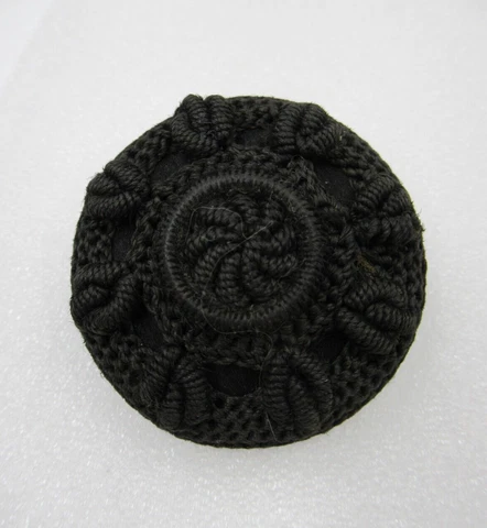 Extra Large Hand Made Victorian Black Crochet Fabric Mourning Button 1  15/16" Cover