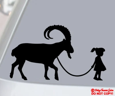 GIRL WALKING A IBEX Vinilo Calcomanía Adhesivo Coche Ventana Pared Parachoques PET MOUNTAIN GOAT Foto 1 de 4