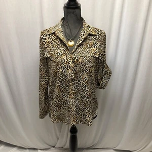 Jones New York Sport Leopard Print Button-Up Shirt Womens Sz Petite Small Shirt - Picture 1 of 9