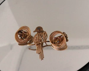 Vintage C1950s 12k Gold Filled Genuine Sapphire Bird Brooch Earring Set Wirework - Picture 1 of 6