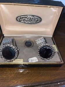 Set polsini uomo vintage unici in rodio tono argento - Foto 1 di 6