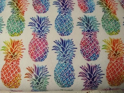 REMNANT Colorful Rainbow Pineapples Snuggle Cotton Flannel Fabric 16 x 20" W - Image 1 of 4