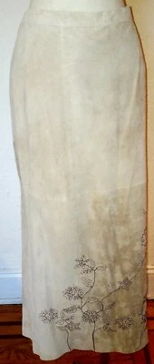 Dialogue Tan Suede Long Skirt with Floral Design Size 18W NWT - Image 1 of 4