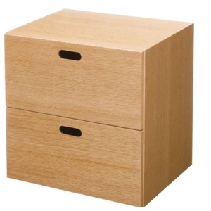 MUJI STACKABLE WOOD CHEST 2 RECTANGULAR DRAWERS OAK 14 x 14 x 11 in Express Ship - Picture 1 of 7