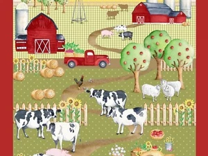 Rise 'n Shine Farm Cotton Fabric Benartex Cows Sunflower 23 By 44 Inch Panel - Picture 1 of 1