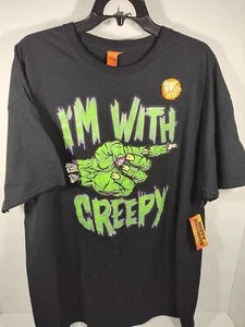 Happy Halloween I'm With Creepy Glow In The Dark Black T-Shirt Men's 2XL NWT - Picture 1 of 6