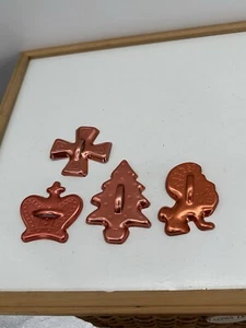 Vintage Aluminum Cookie Cutters Copper Color Tree Lion Crown Cross Mirro 4pc - Picture 1 of 6