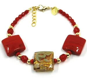 BRACCIALE VETRO MURANO, QUADRATI, VERDE O BLU O AZZURRO O ROSSO O NERO O GIALLO - Imagen 1 de 14