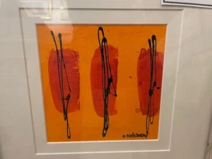 Kati Saqui Original Mixed Media Abstract mounted Sopranos Trio in Red and Orange - Picture 1 of 4