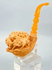 S.YANIK MEERSCHAUM PIPE FULLBENT A wild boar running in the field with spc case - Bild 1 von 14