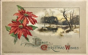 Geprägte Postkarte John Winsch Beste Weihnachtswünsche Albany NY Winterboot Blumen - Bild 1 von 2