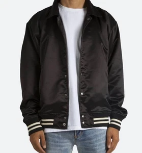 MNML LA Satin Baseball Coaches Varsity Jacket Black sz M   track boxy FOG rhude - Picture 1 of 13
