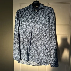 Ted Baker Blue Flower Shirt Size 4 Large 16 Inch Collar - Picture 1 of 5