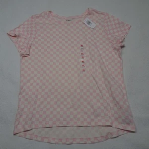 Old Navy Girls Size XL 14-16 Pink Checkered Short Sleeve T Shirt Softest Tee NEW - Picture 1 of 6