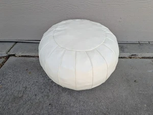 Vintage Mid Century Modern Round Vinyl Ottoman Footstool Pouf Hassock A78 - Picture 1 of 15