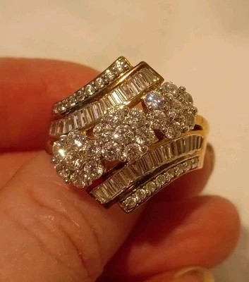 Anillo redondo y baguette circonita talla 10 SJD ORO AMARILLO boda compromiso cóctel anillo Foto 1 de 4